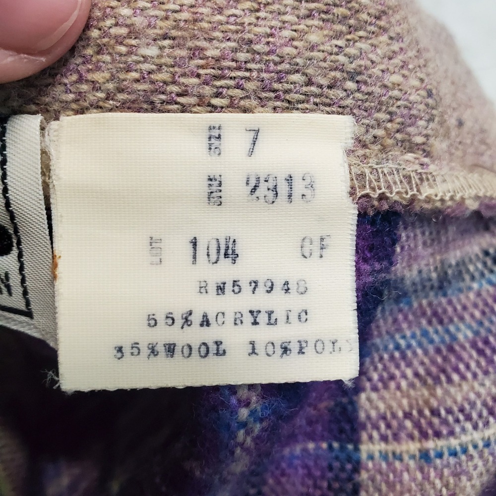 Vintage West Coast Connection Gray Purple Plaid Wool Blend Skirt 7 Academia Twee - Picture 6 of 8
